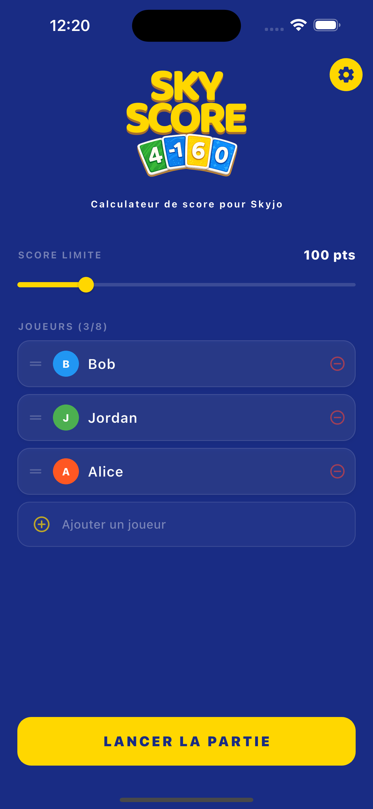 Configuration de la partie